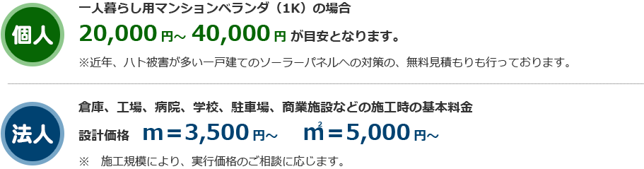 画像｜ハト対策の料金表